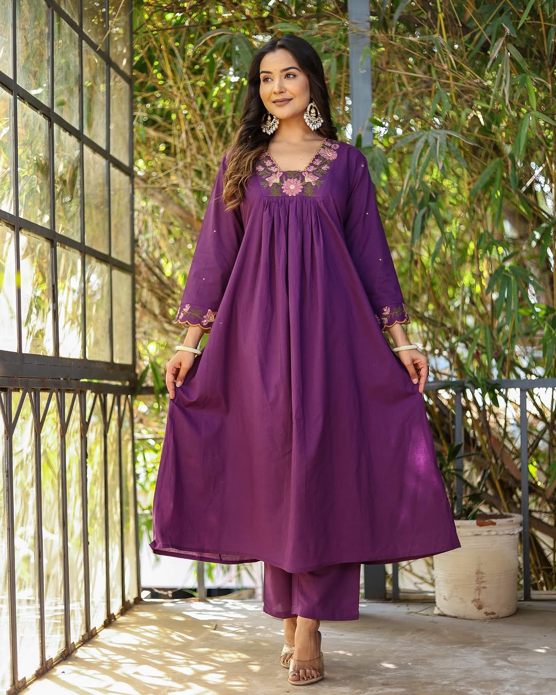 Embroidered With Flared Kurti Set
