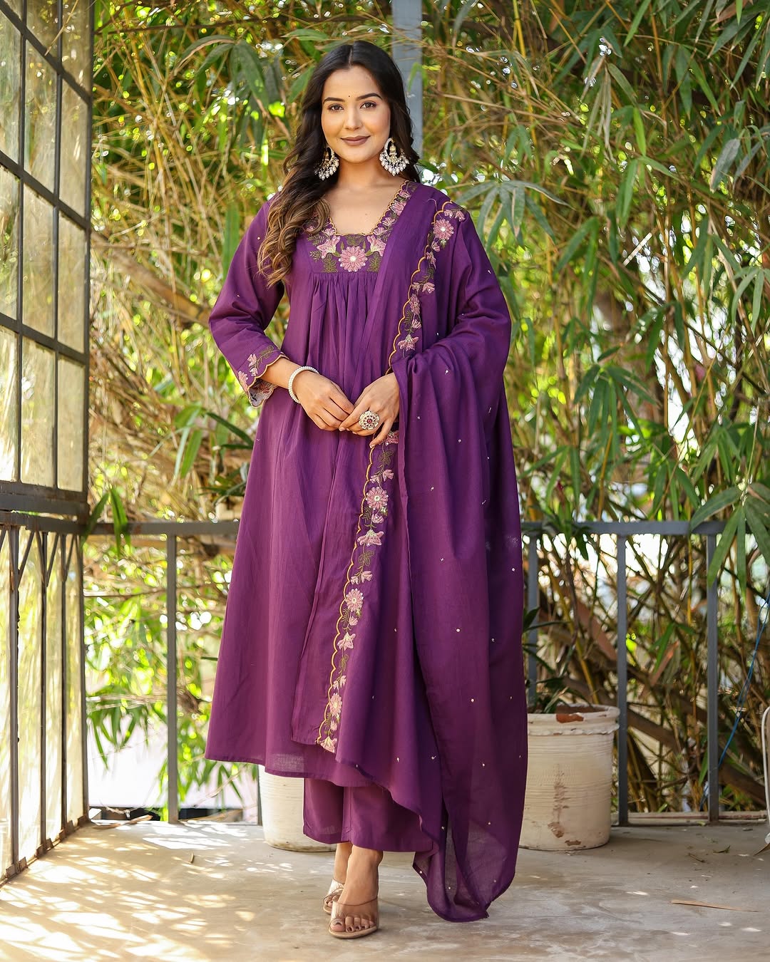 Embroidered With Flared Kurti Set