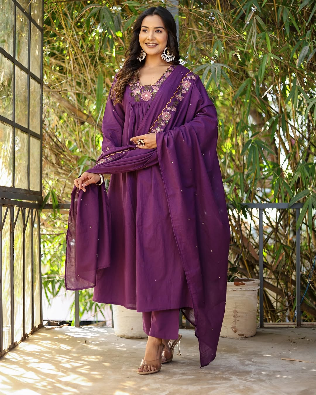 Embroidered With Flared Kurti Set