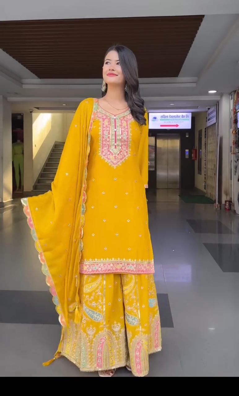 Multi Embroidered Sequence Designer Sharara Set