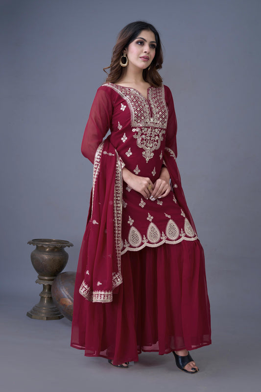 Elegant Embroidered Sequence Designer Sharara Set