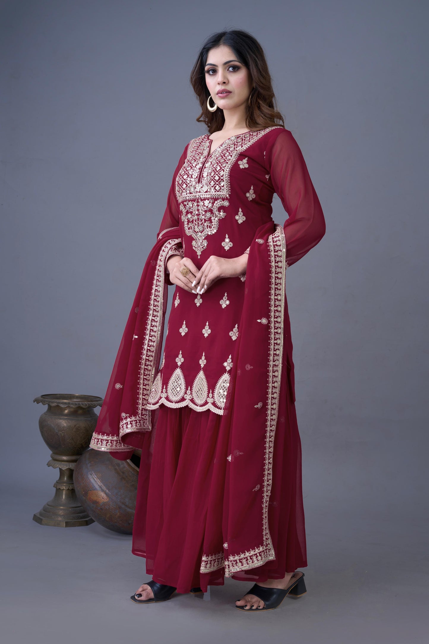 Elegant Embroidered Sequence Designer Sharara Set