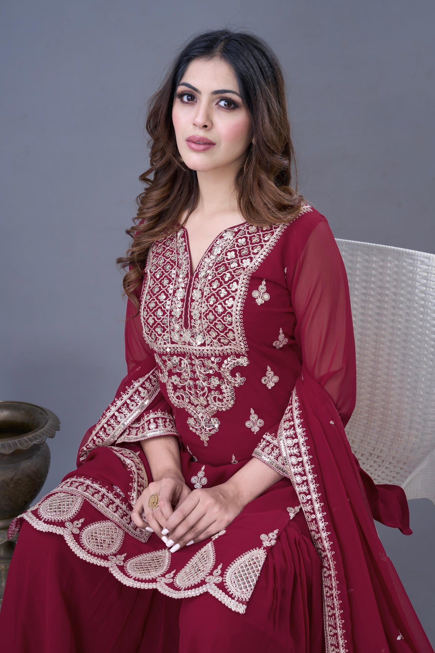 Elegant Embroidered Sequence Designer Sharara Set