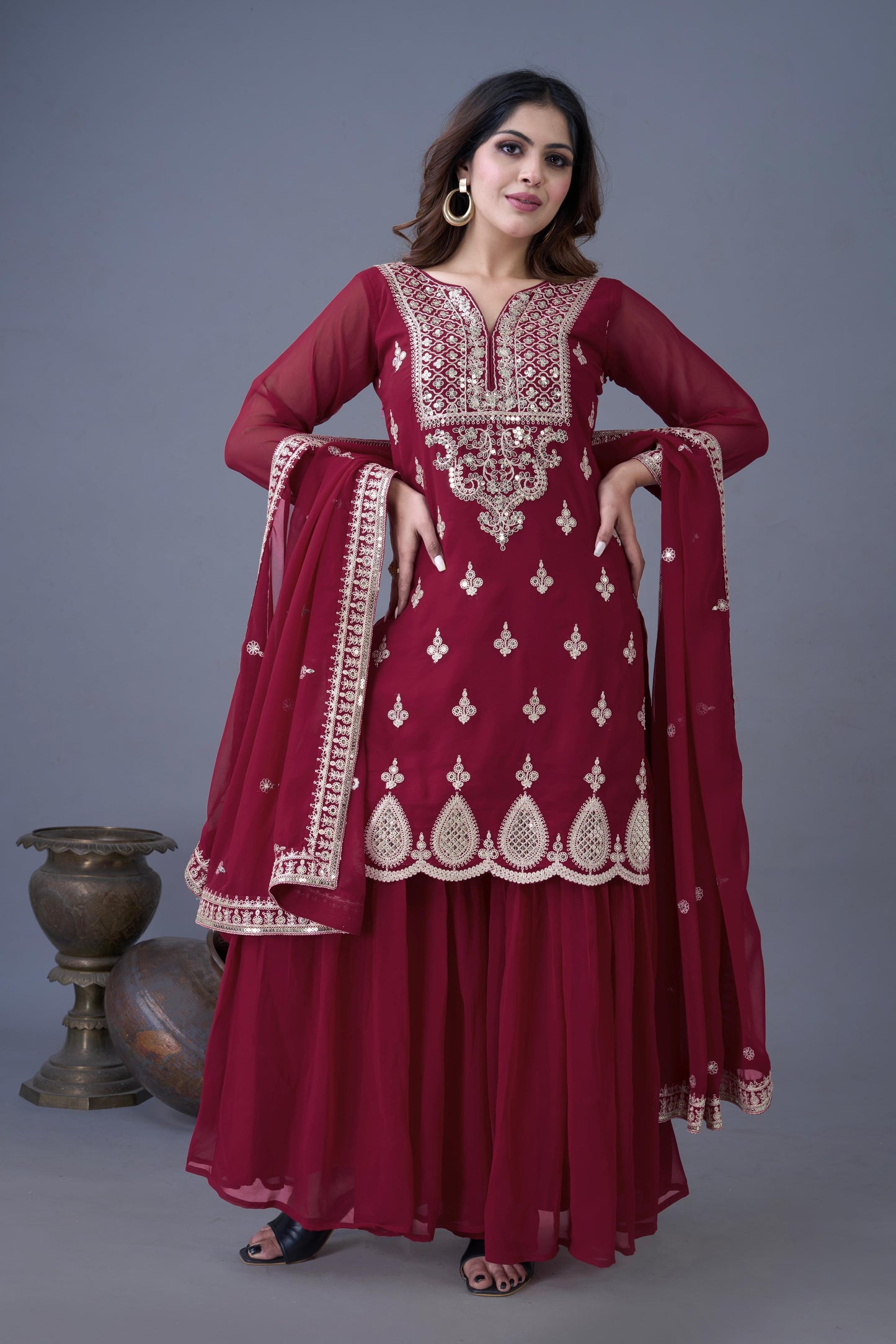 Elegant Embroidered Sequence Designer Sharara Set