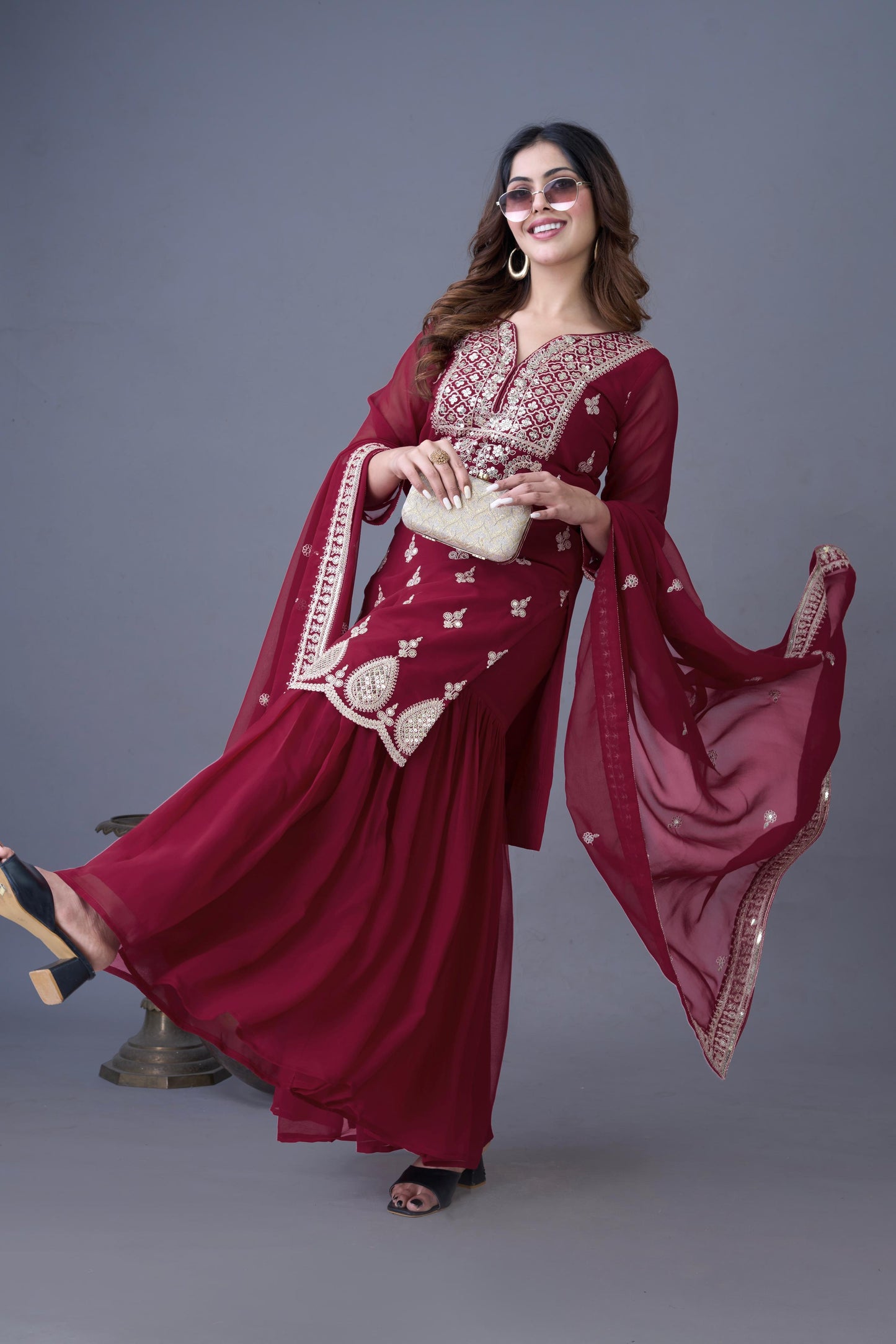 Elegant Embroidered Sequence Designer Sharara Set