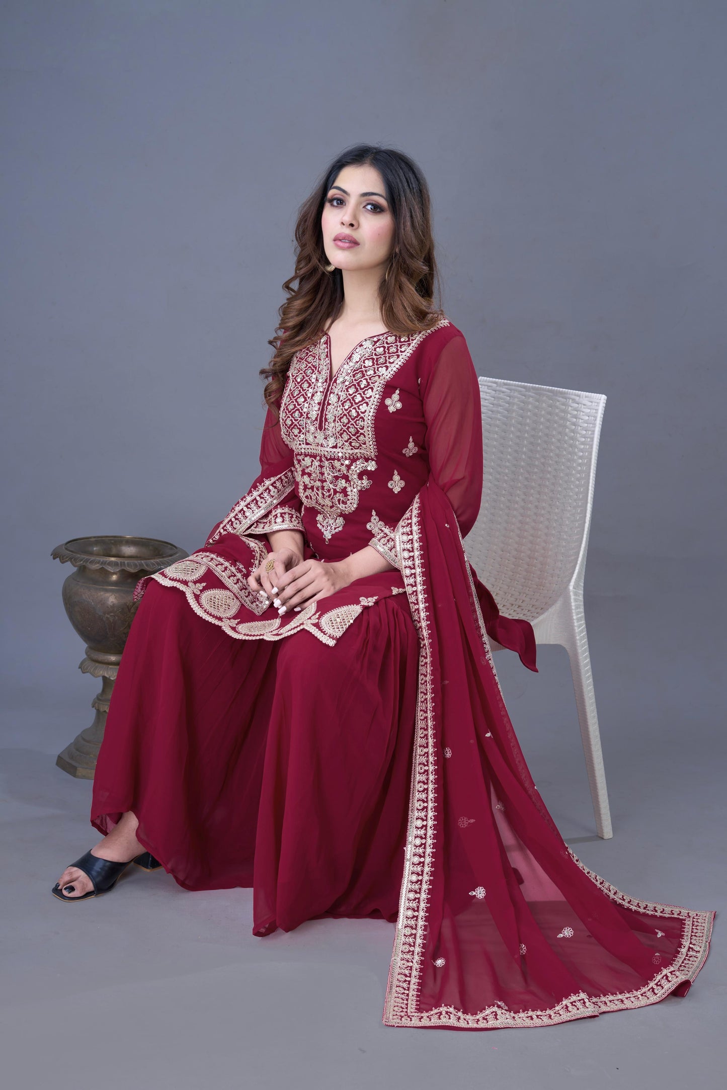 Elegant Embroidered Sequence Designer Sharara Set