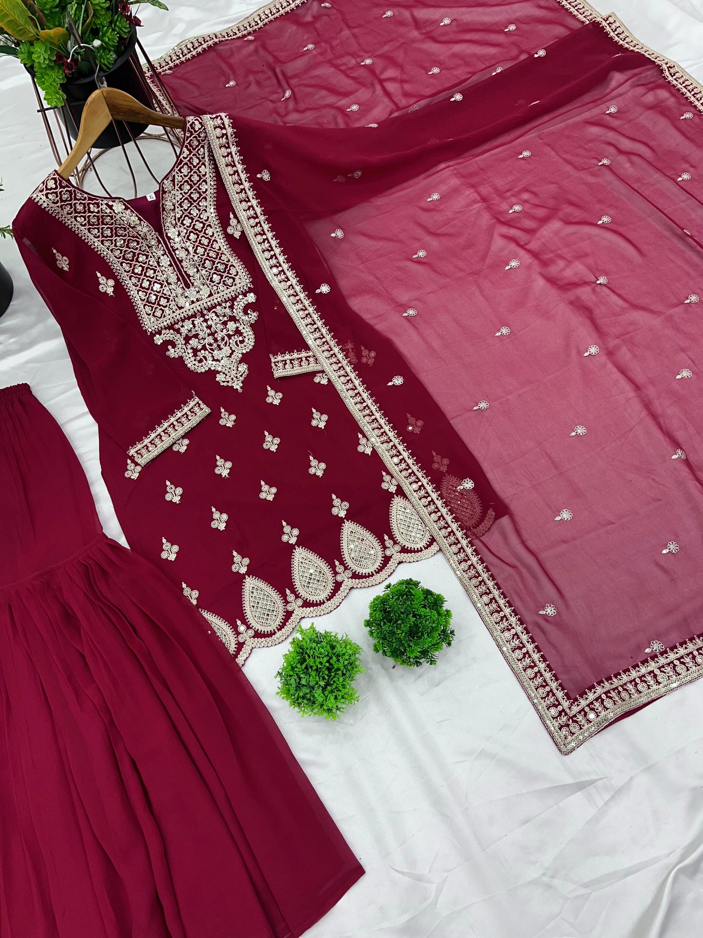 Elegant Embroidered Sequence Designer Sharara Set