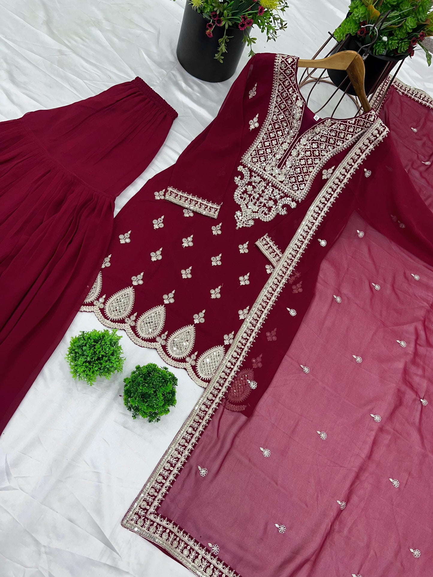 Elegant Embroidered Sequence Designer Sharara Set