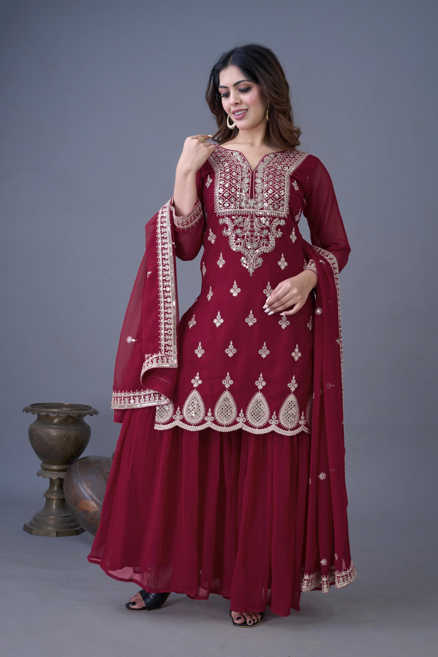 Elegant Embroidered Sequence Designer Sharara Set