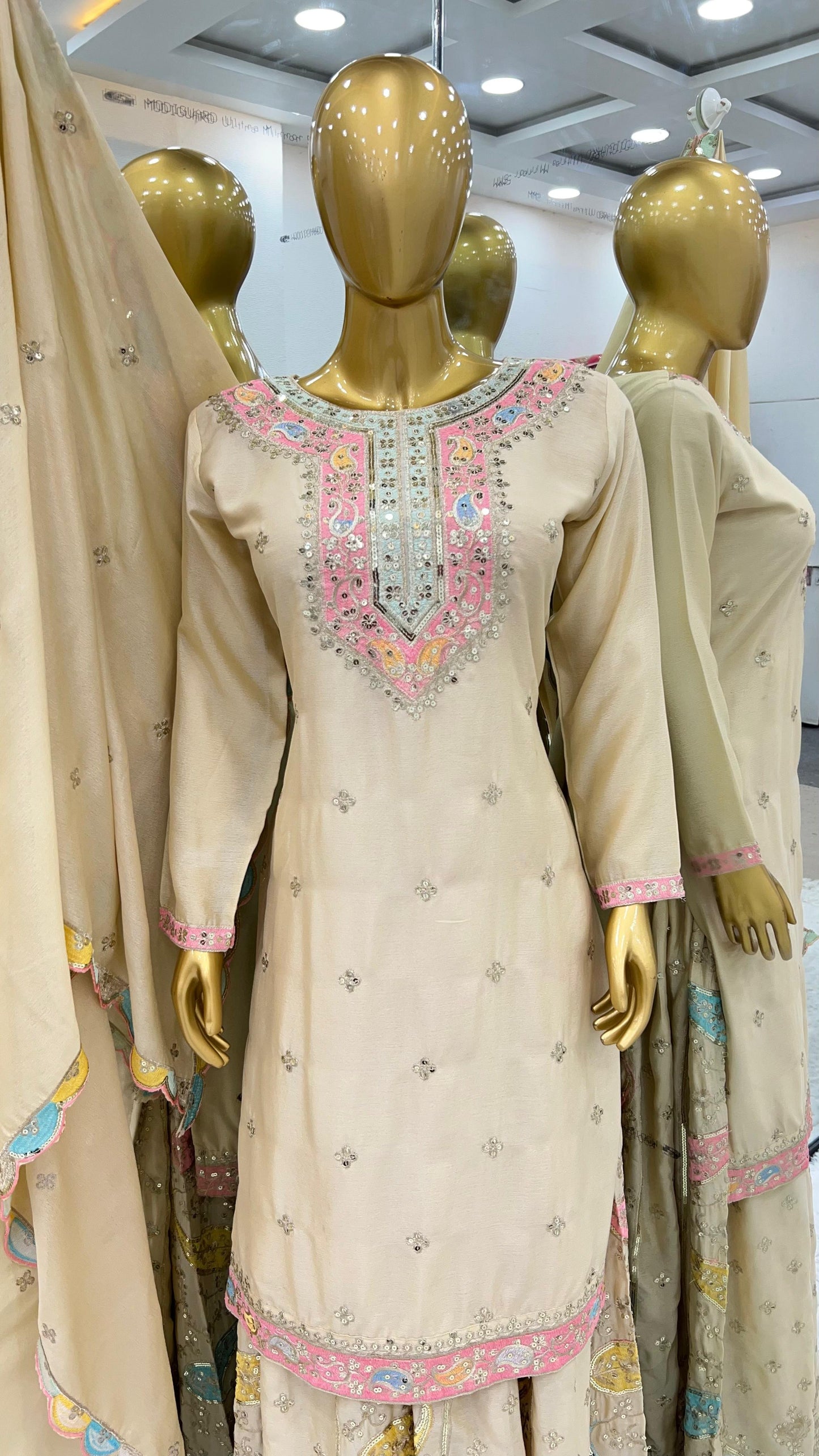 Multi Embroidered Sequence Designer Sharara Set