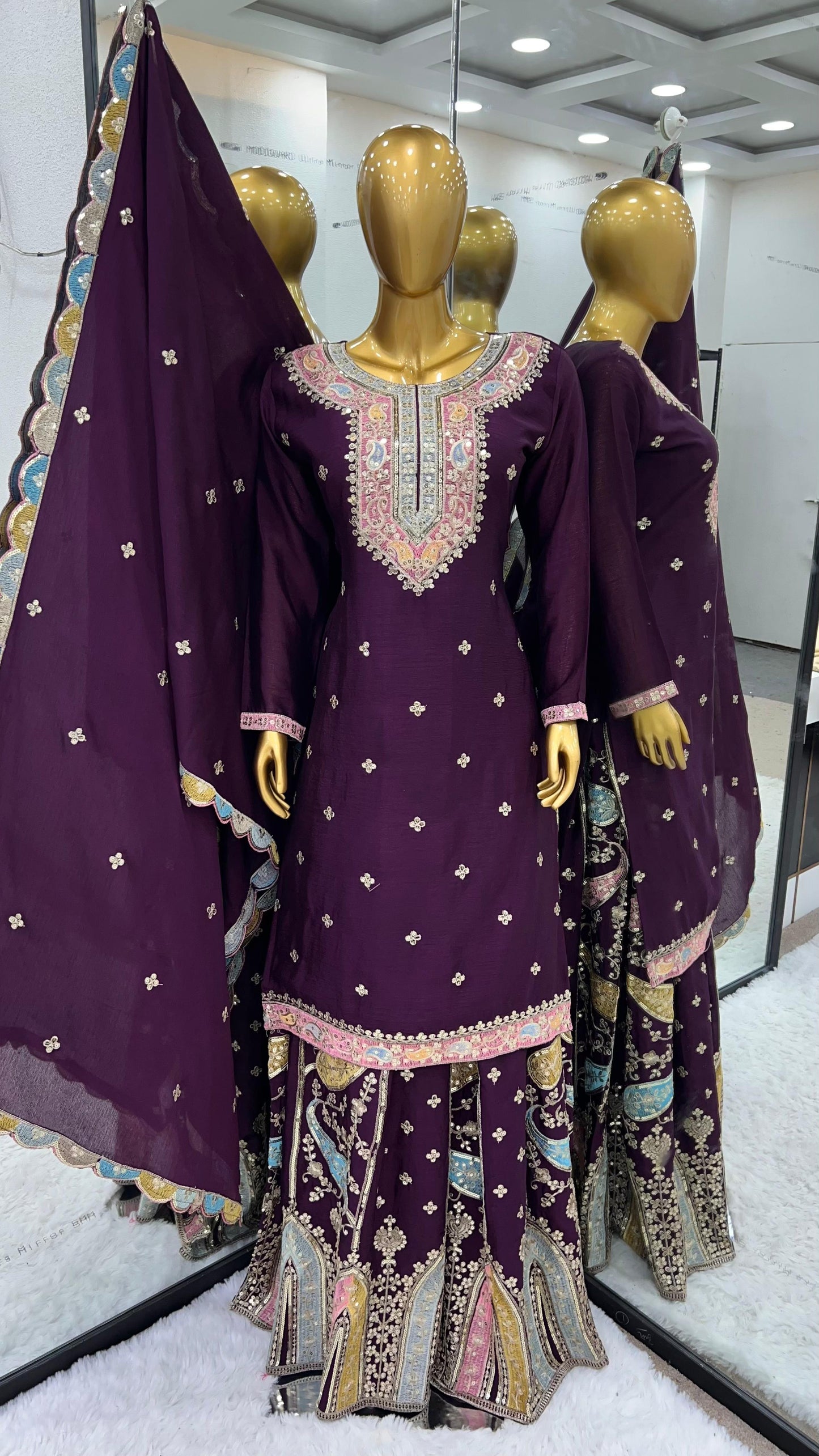 Multi Embroidered Sequence Designer Sharara Set