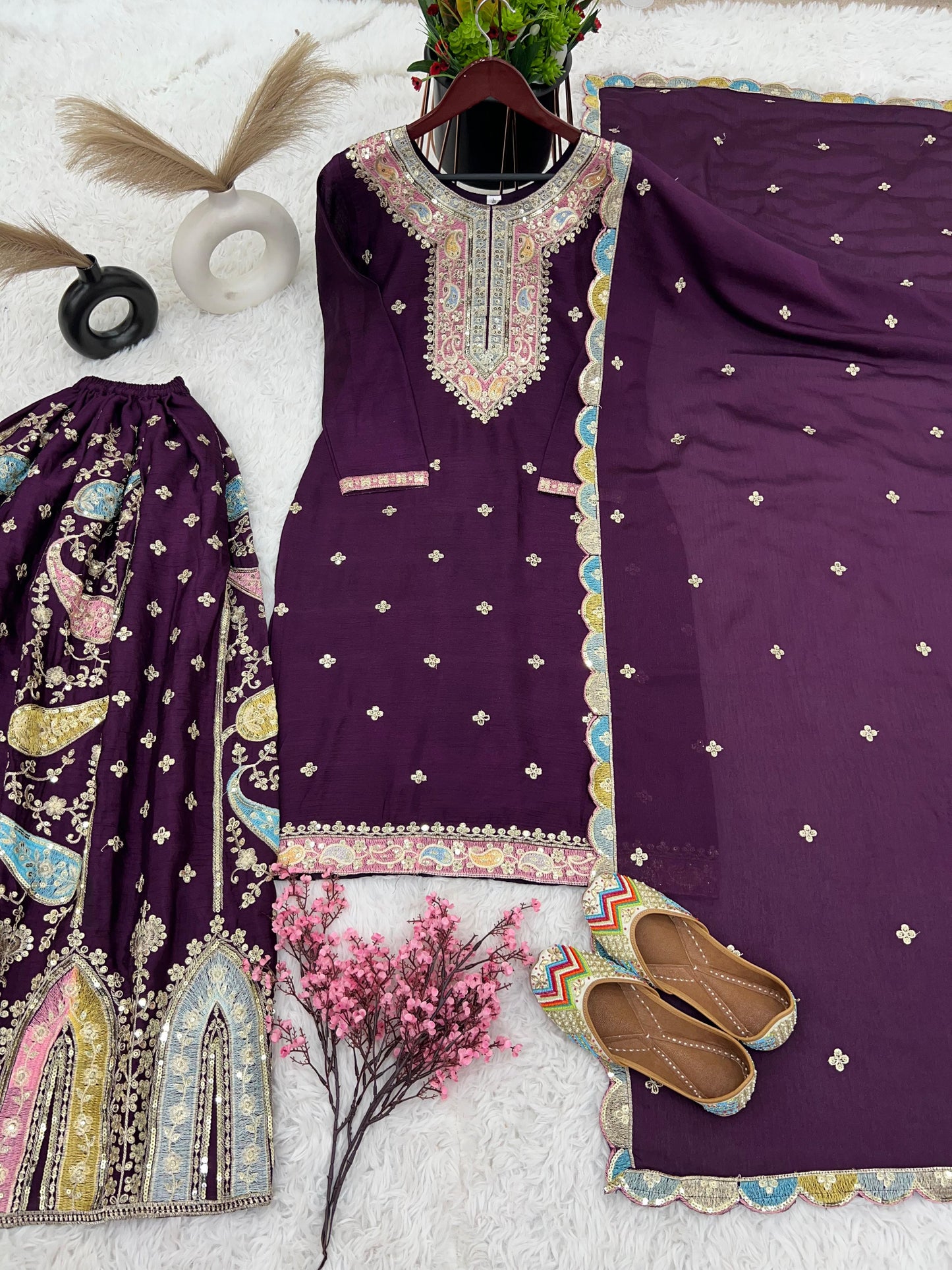 Multi Embroidered Sequence Designer Sharara Set