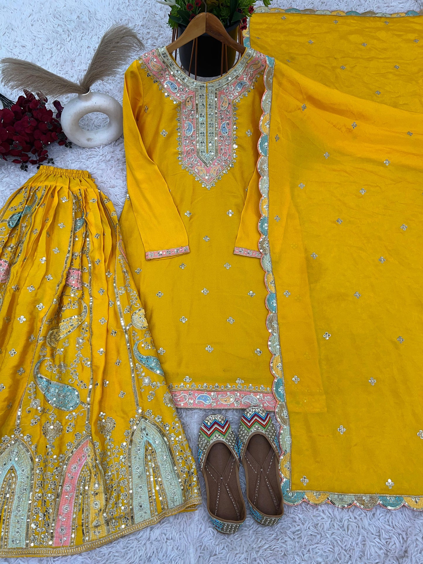 Multi Embroidered Sequence Designer Sharara Set