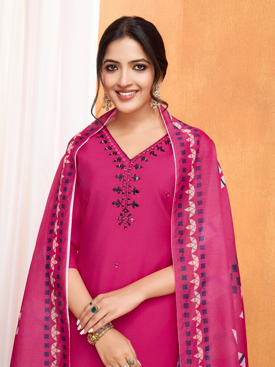 Embroidery with Hand Mirror Work Roman Silk Kurti Set