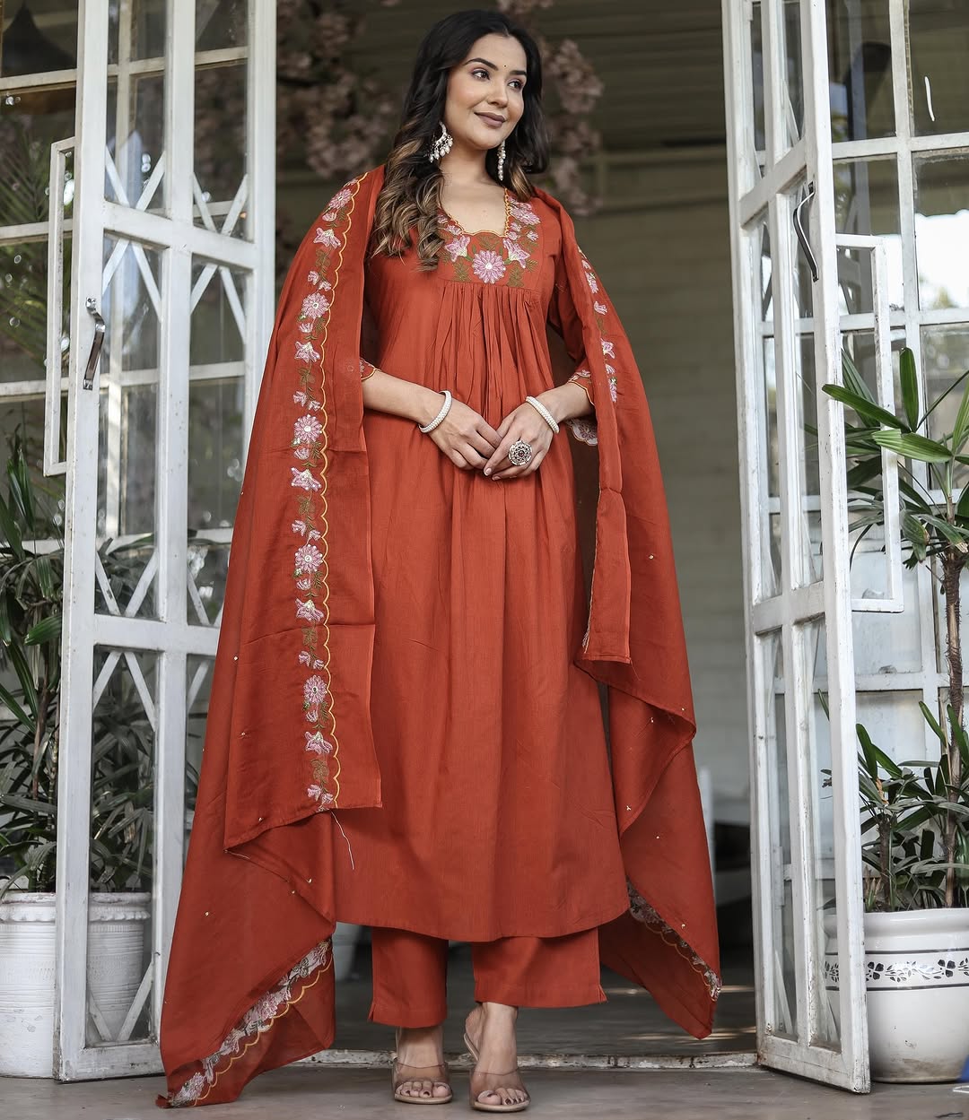 Embroidered With Flared Kurti Set