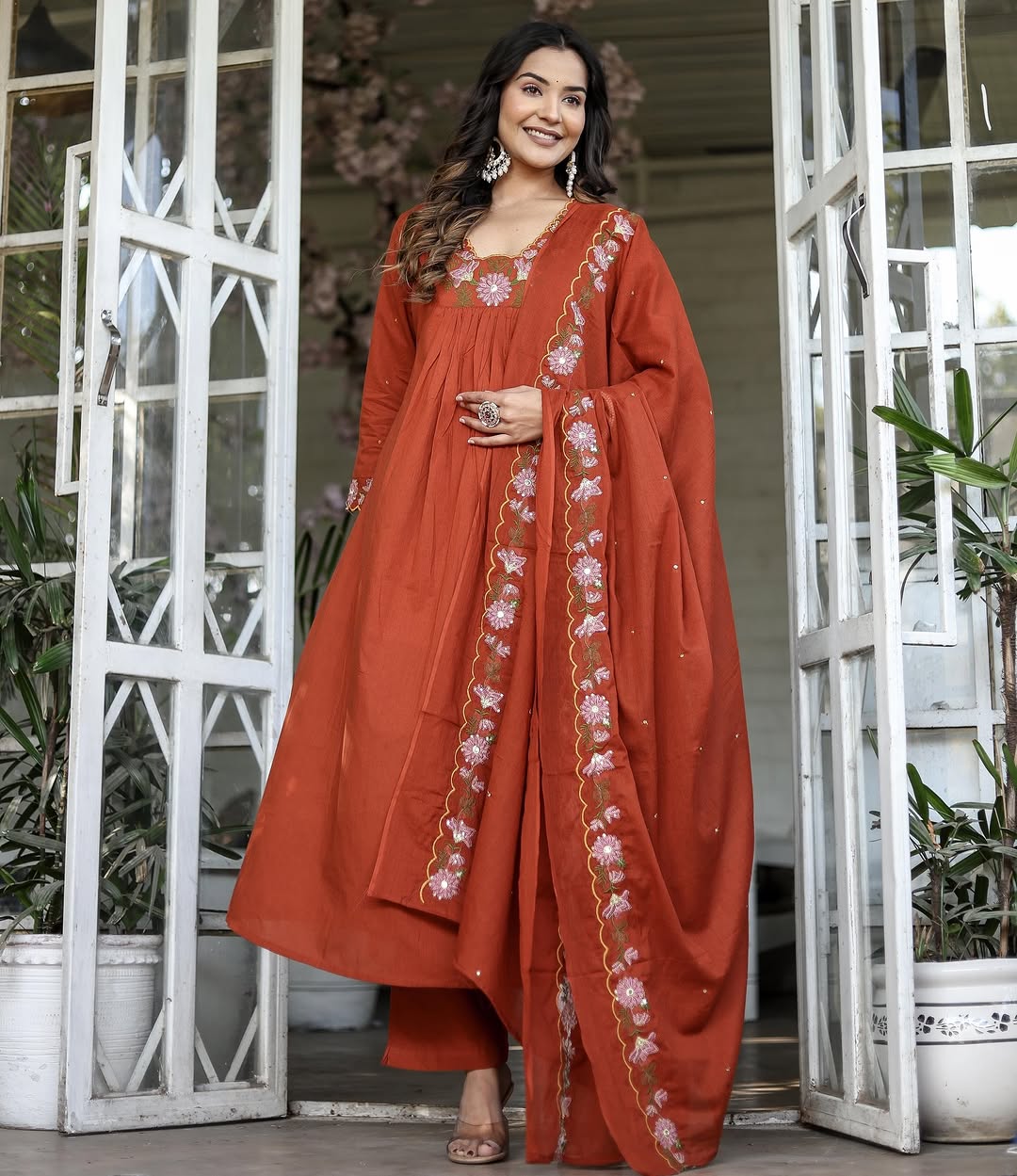 Embroidered With Flared Kurti Set