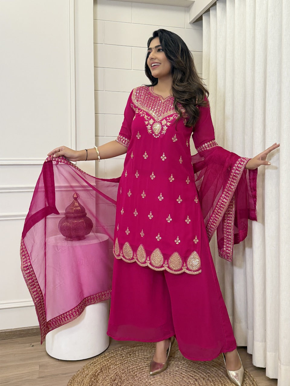 Embroidered Sequence Short Kurti Set