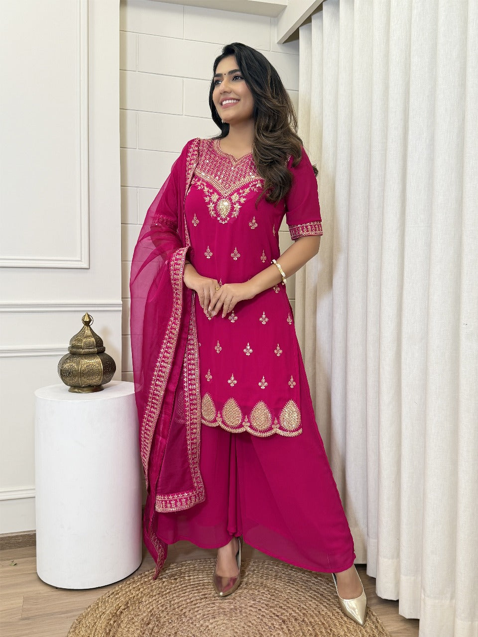 Embroidered Sequence Short Kurti Set