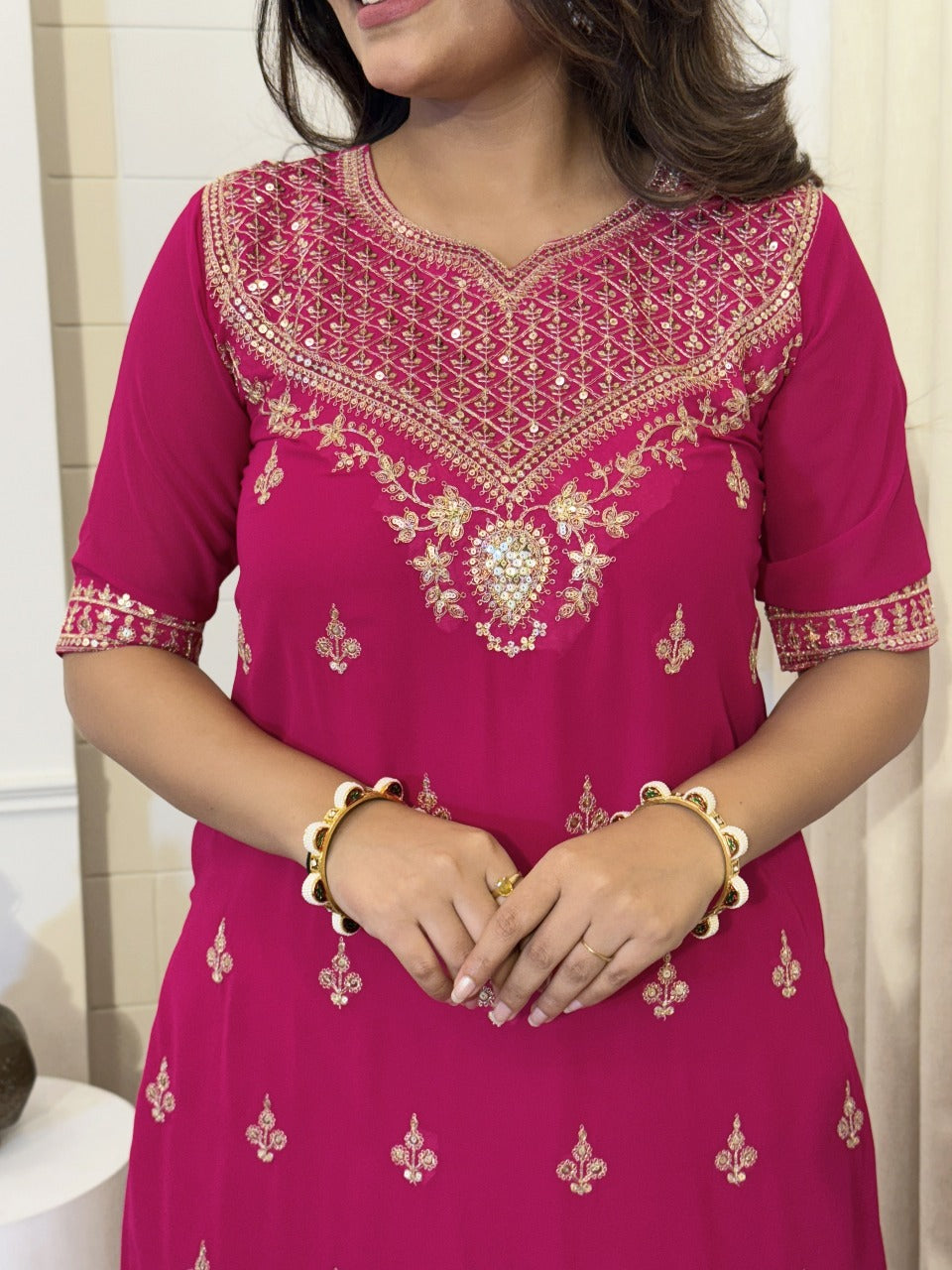 Embroidered Sequence Short Kurti Set