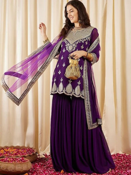 Embroidered Sequence Short Kurti Set