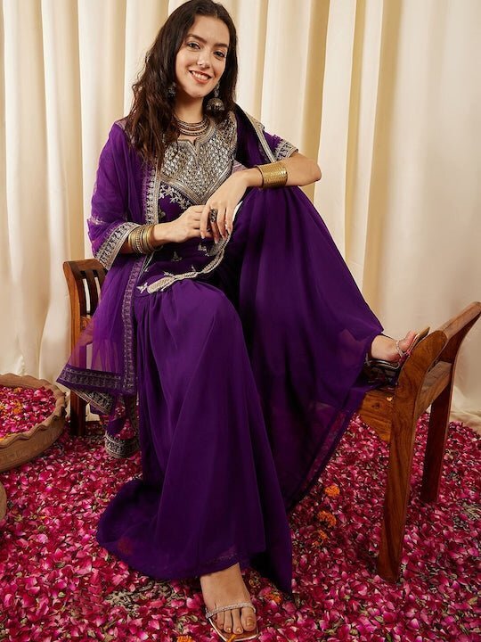 Embroidered Sequence Short Kurti Set
