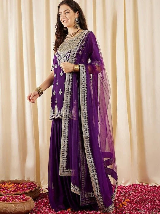 Embroidered Sequence Short Kurti Set