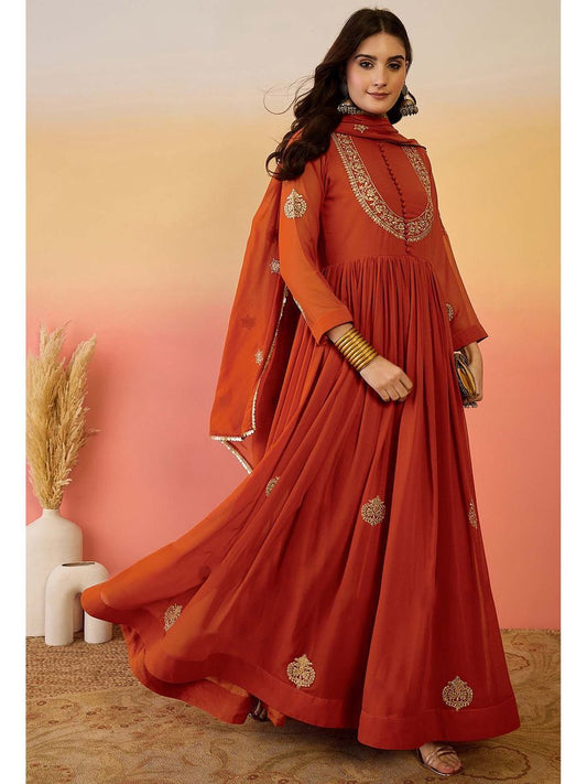 Faux Georgette With Embroidery Sequence Work Gown And Dupatta