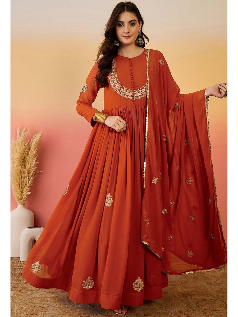 Faux Georgette With Embroidery Sequence Work Gown And Dupatta