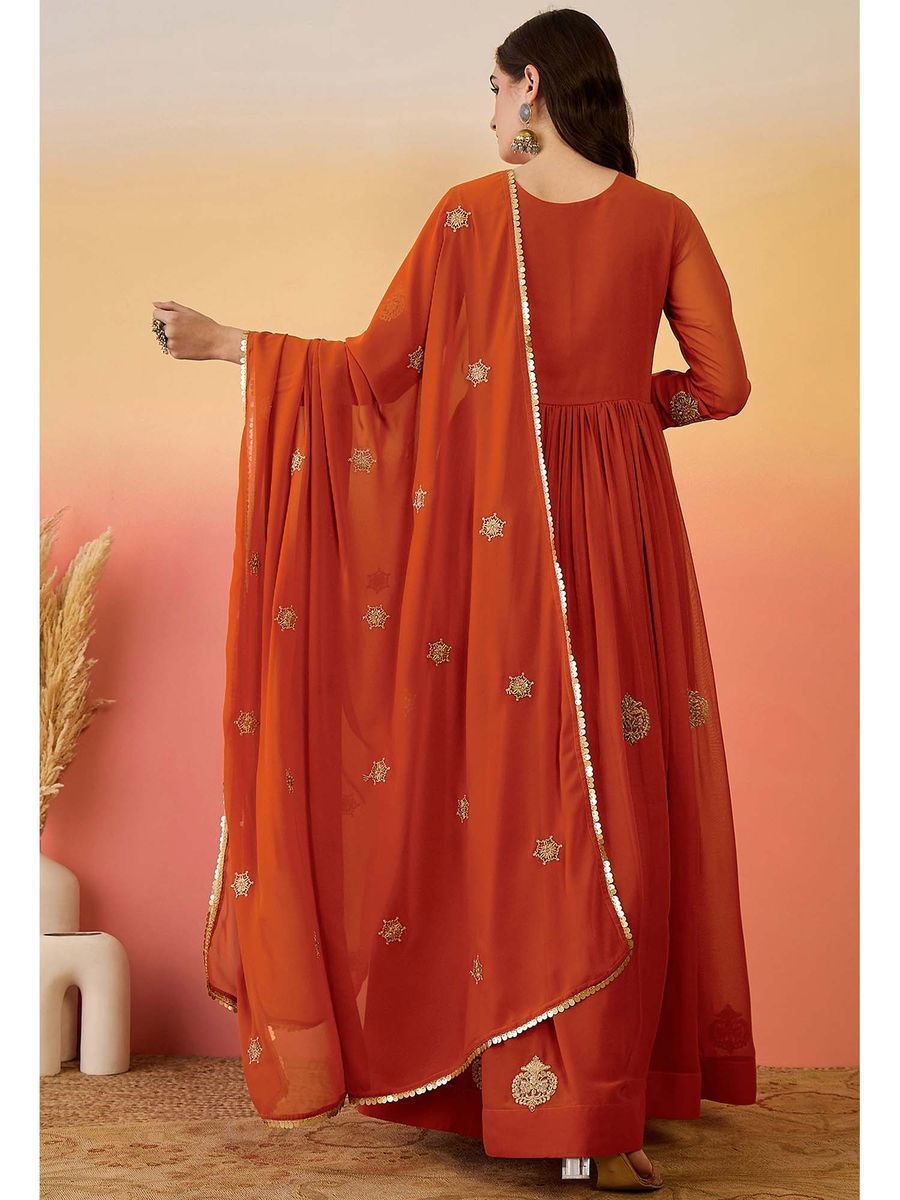 Faux Georgette With Embroidery Sequence Work Gown And Dupatta
