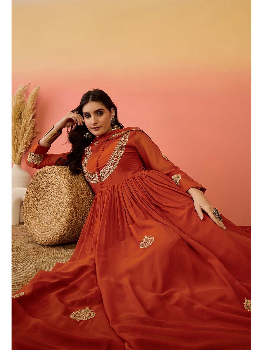 Faux Georgette With Embroidery Sequence Work Gown And Dupatta