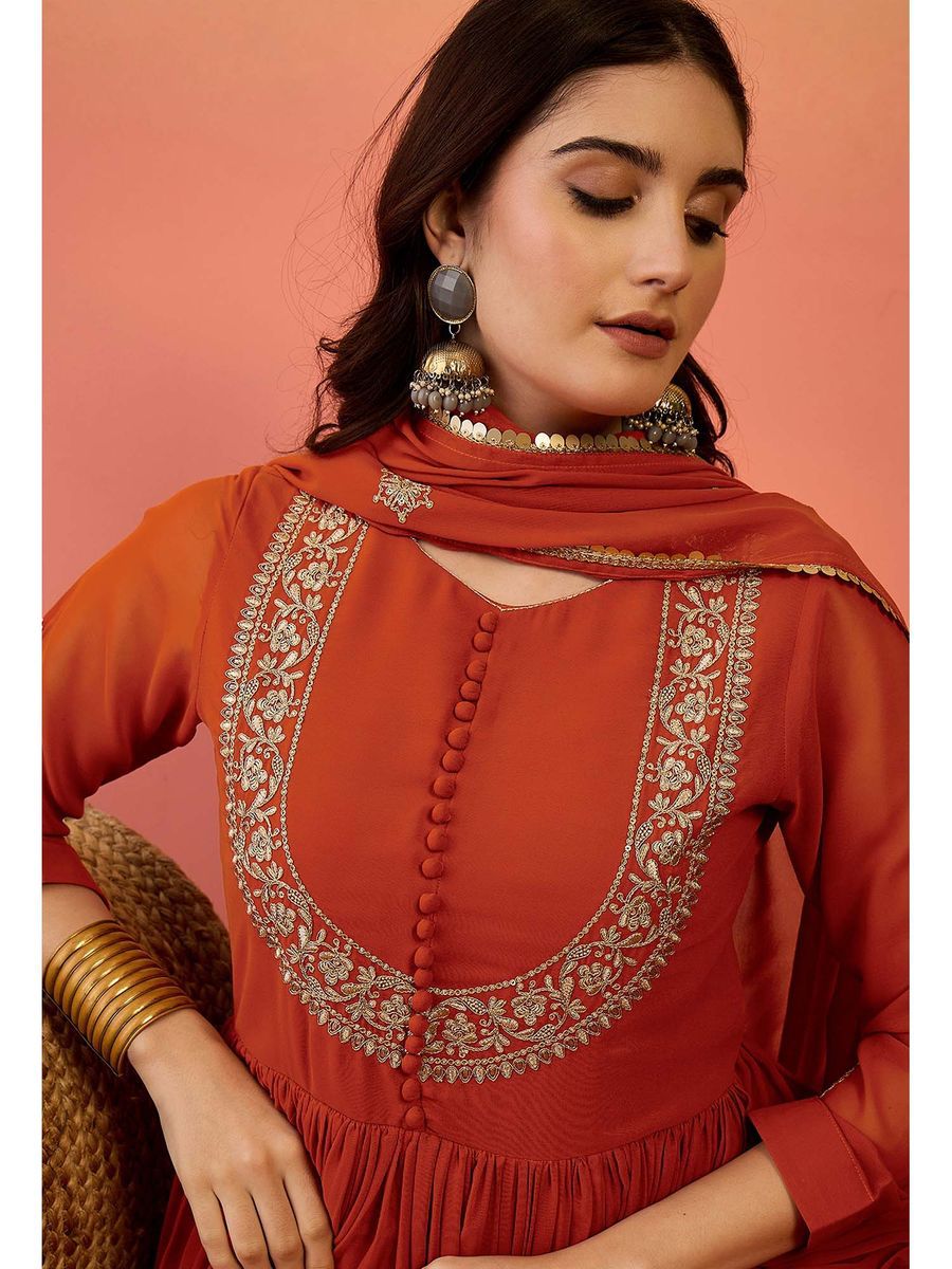 Faux Georgette With Embroidery Sequence Work Gown And Dupatta