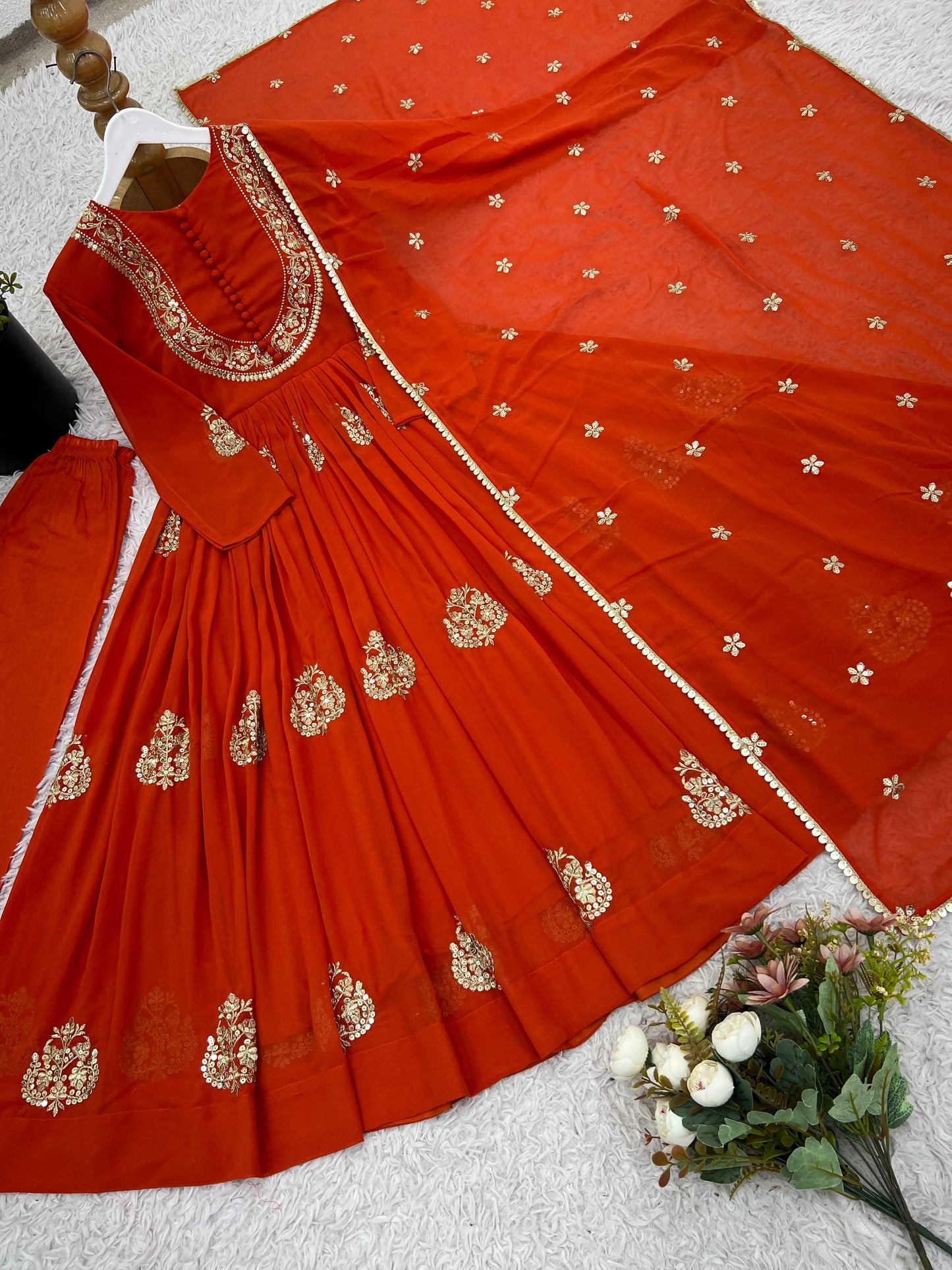 Faux Georgette With Embroidery Sequence Work Gown And Dupatta