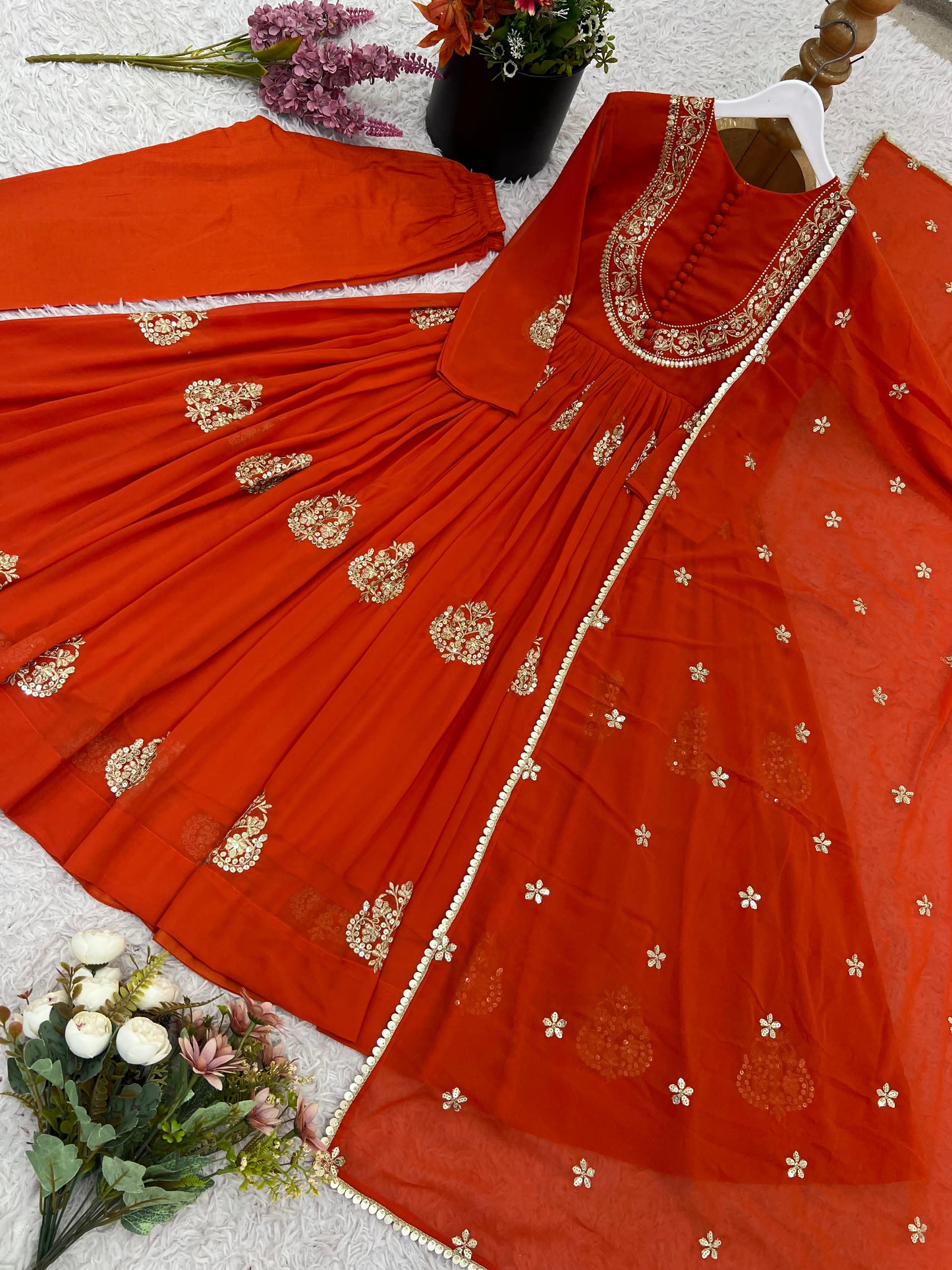 Faux Georgette With Embroidery Sequence Work Gown And Dupatta