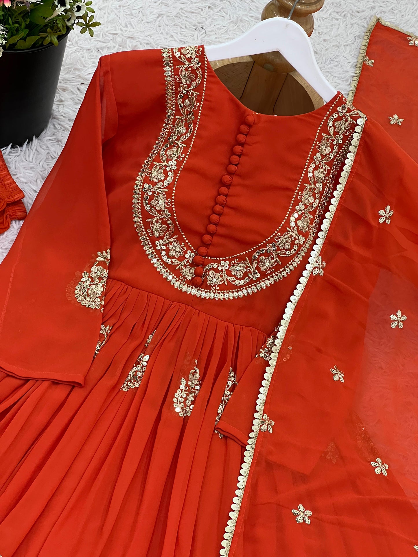 Faux Georgette With Embroidery Sequence Work Gown And Dupatta