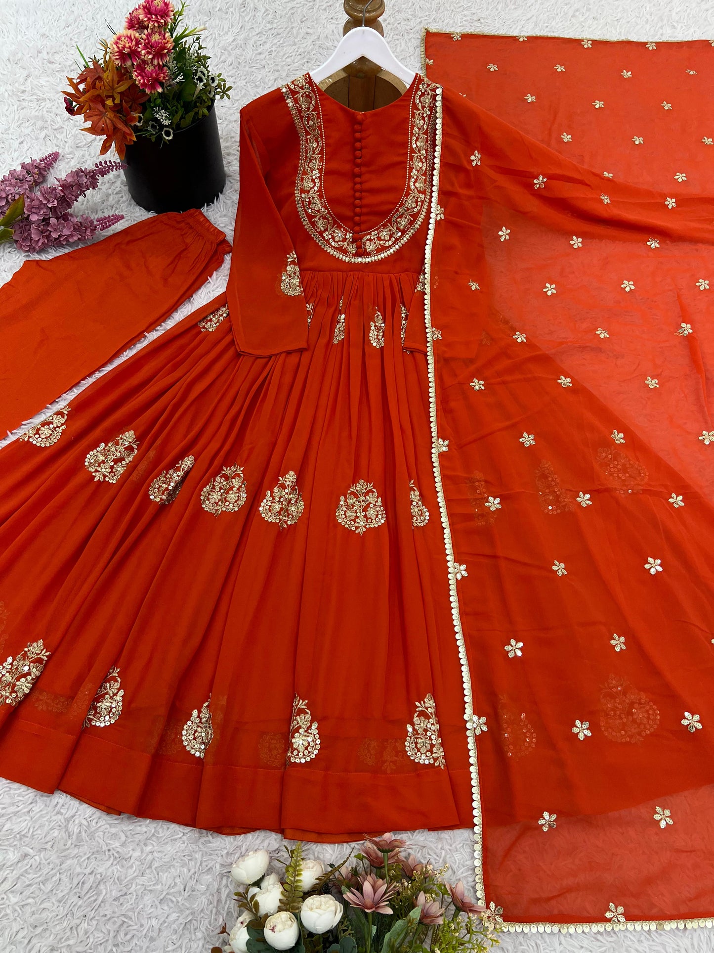 Faux Georgette With Embroidery Sequence Work Gown And Dupatta