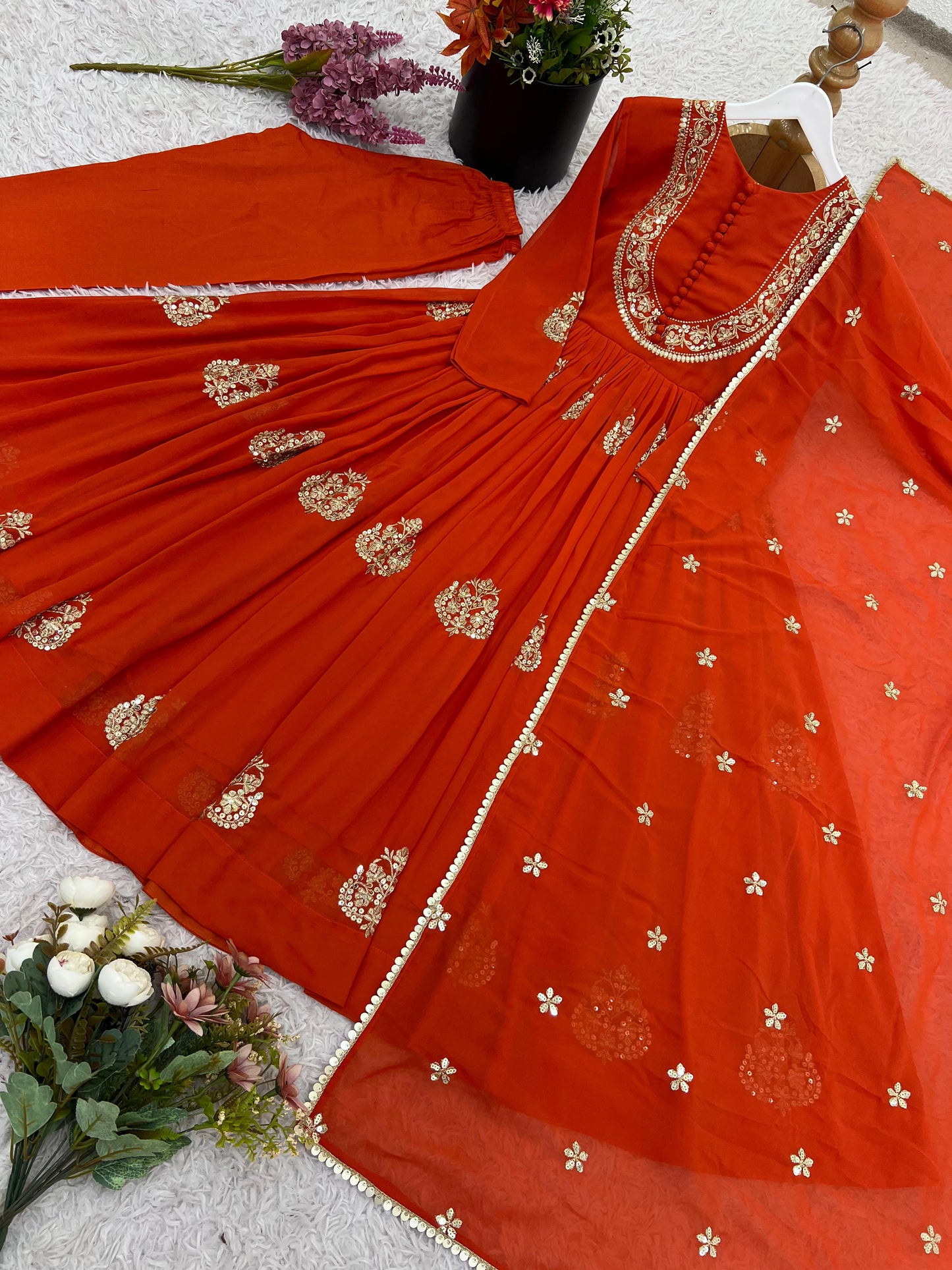Faux Georgette With Embroidery Sequence Work Gown And Dupatta