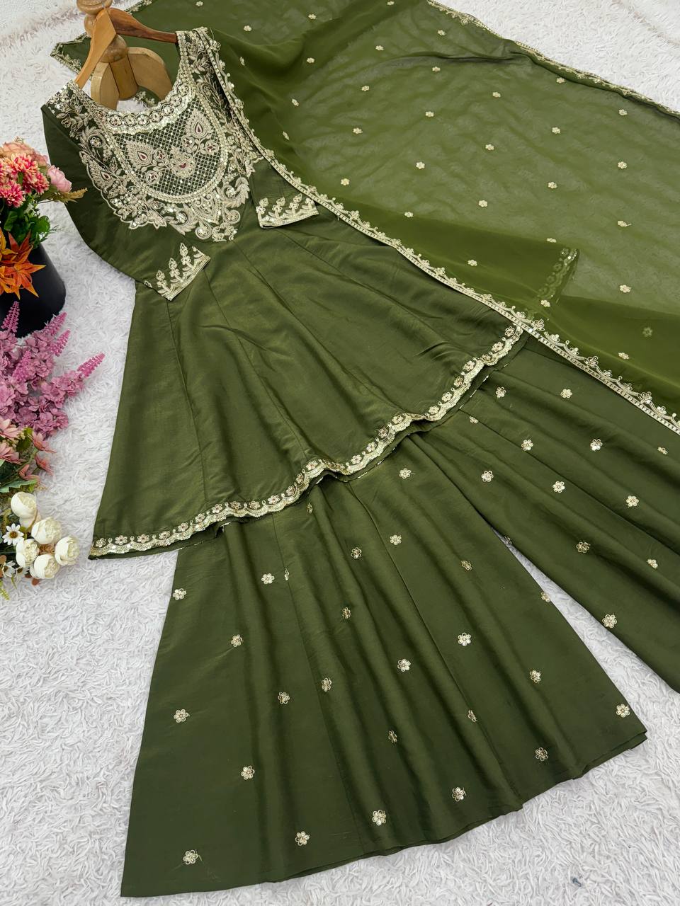 French Crep Silk Top-Bottom And Dupatta