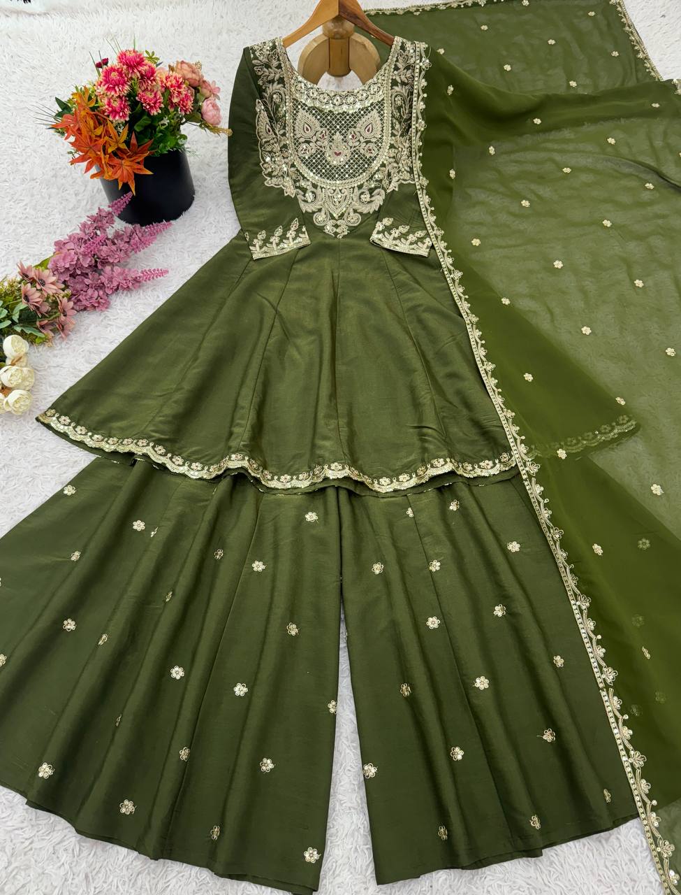 French Crep Silk Top-Bottom And Dupatta