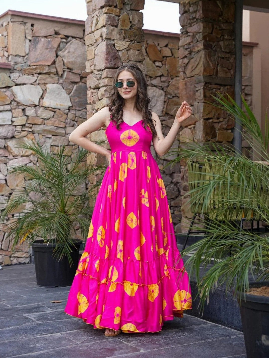 Pink floral print fit & flare dress