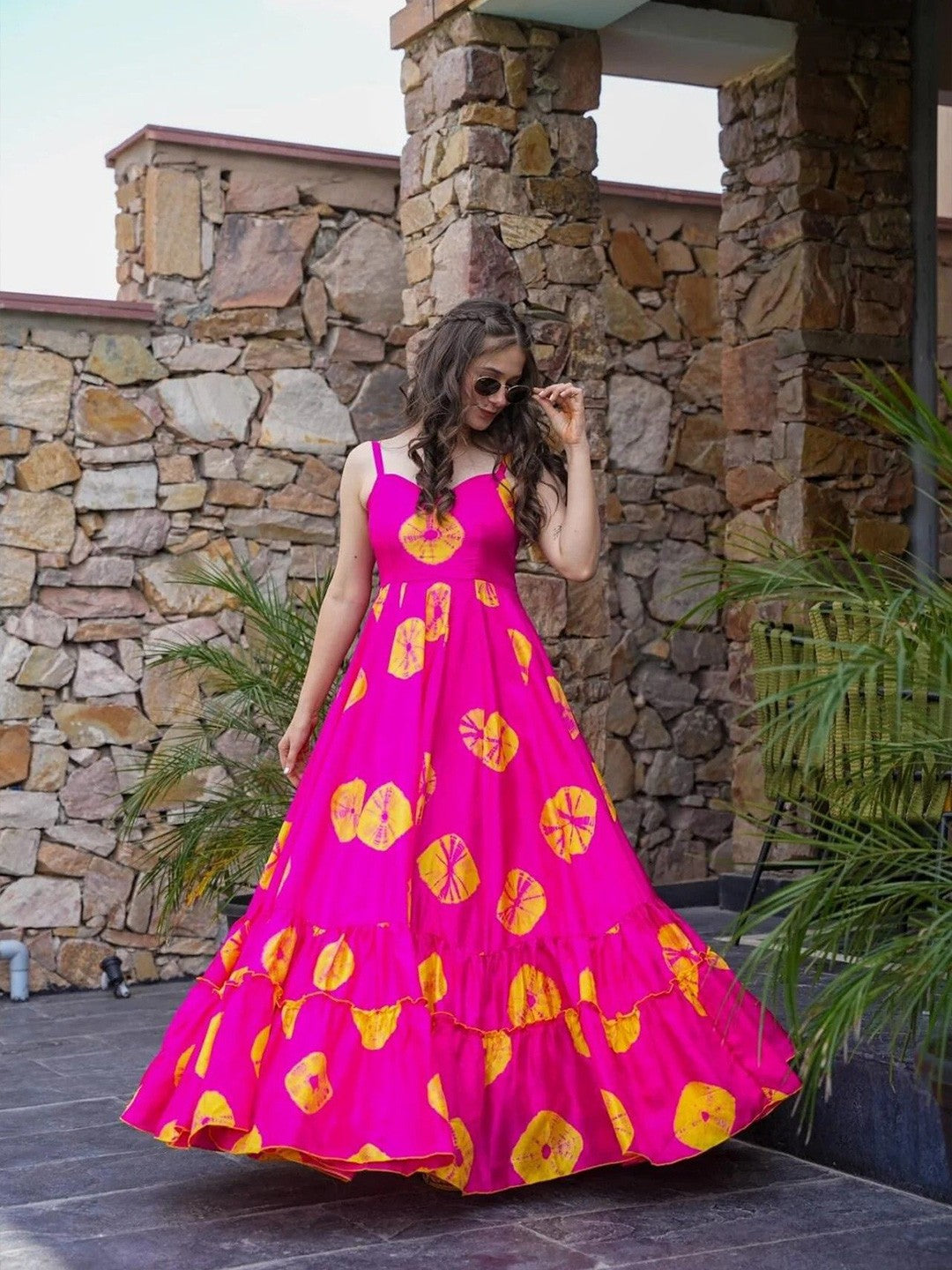 Pink floral print fit & flare dress