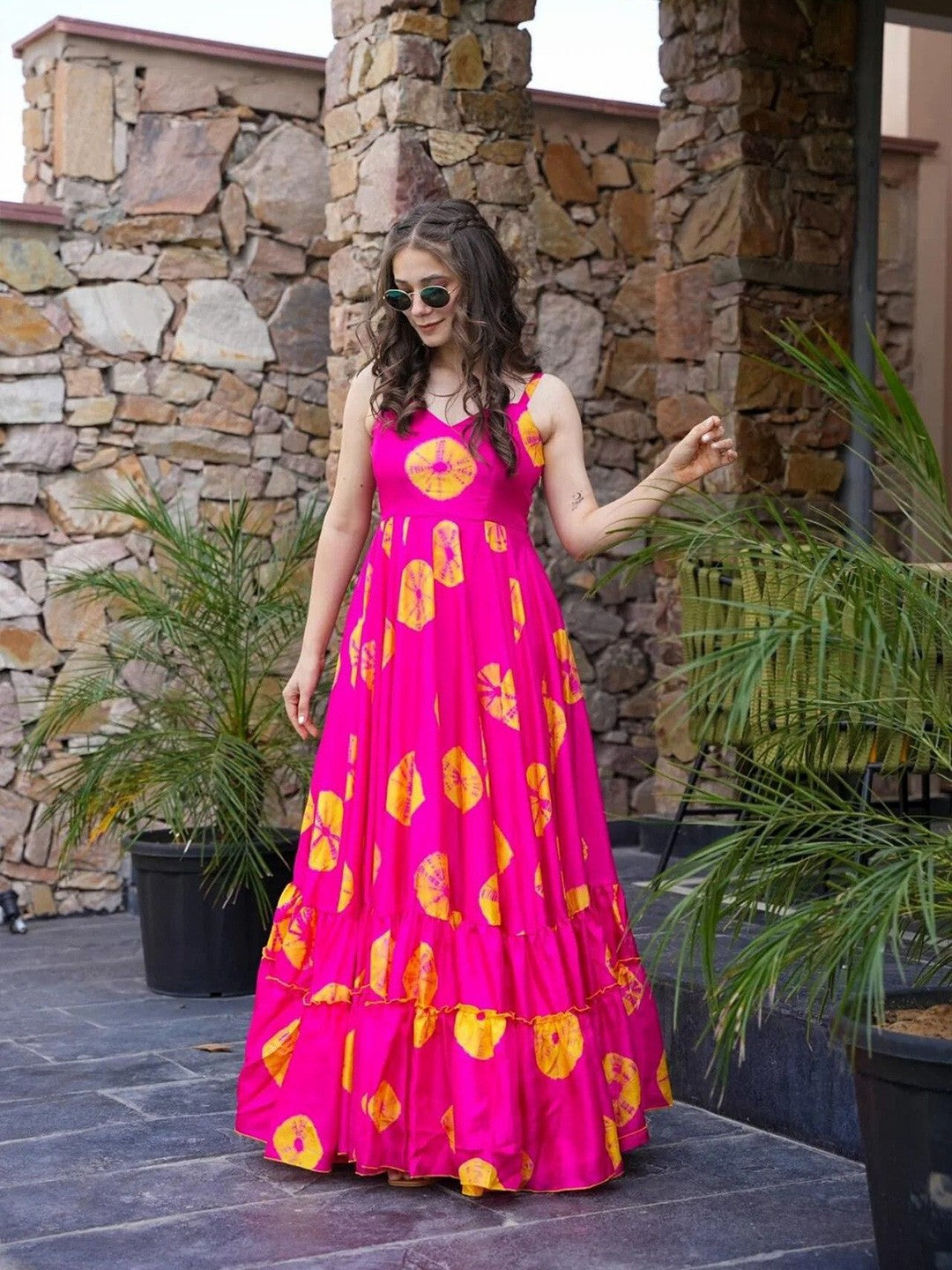 Pink floral print fit & flare dress