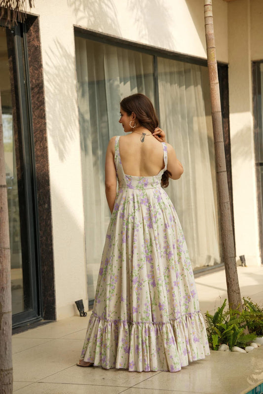 Purple floral print fit & flare dress