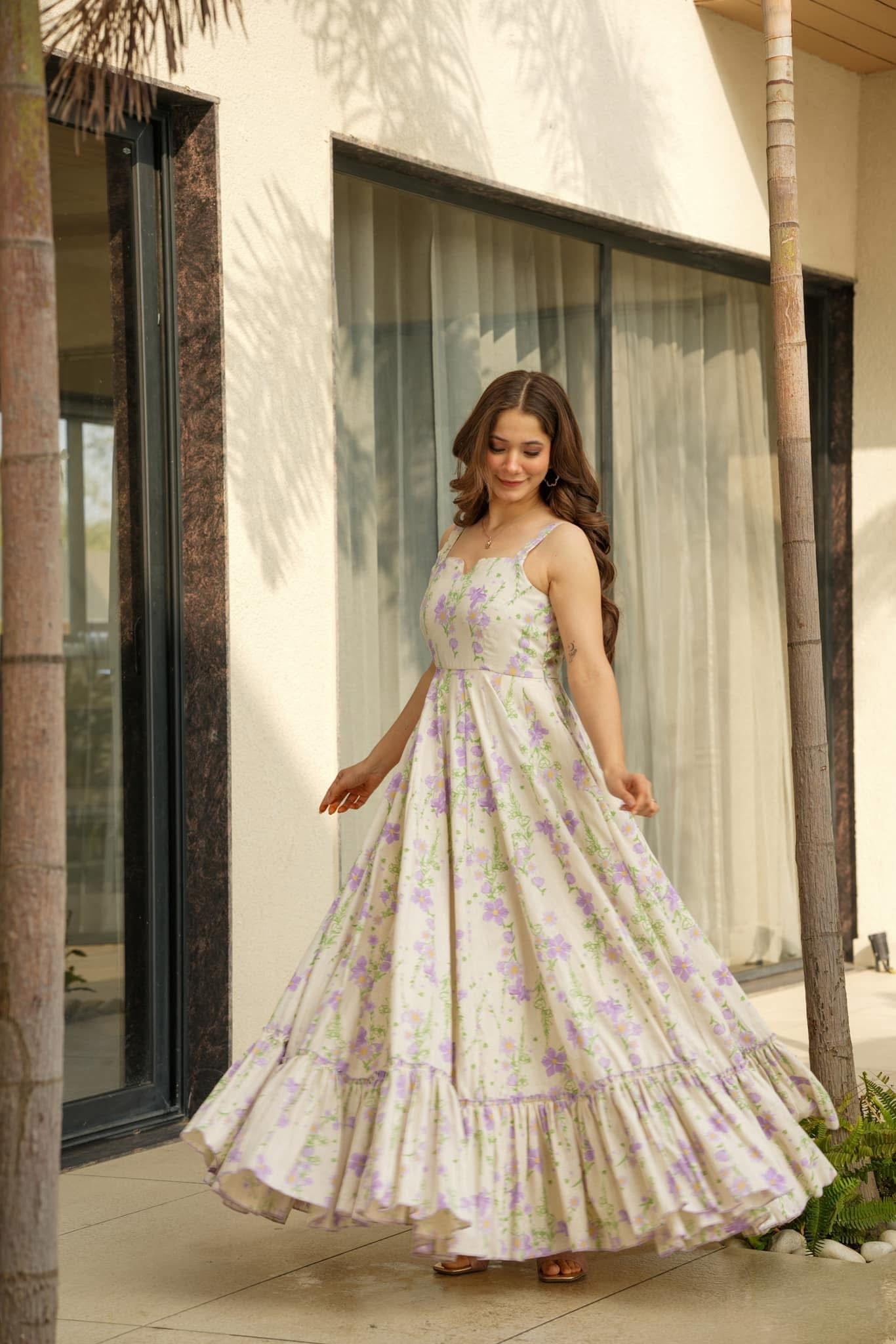 Purple floral print fit & flare dress