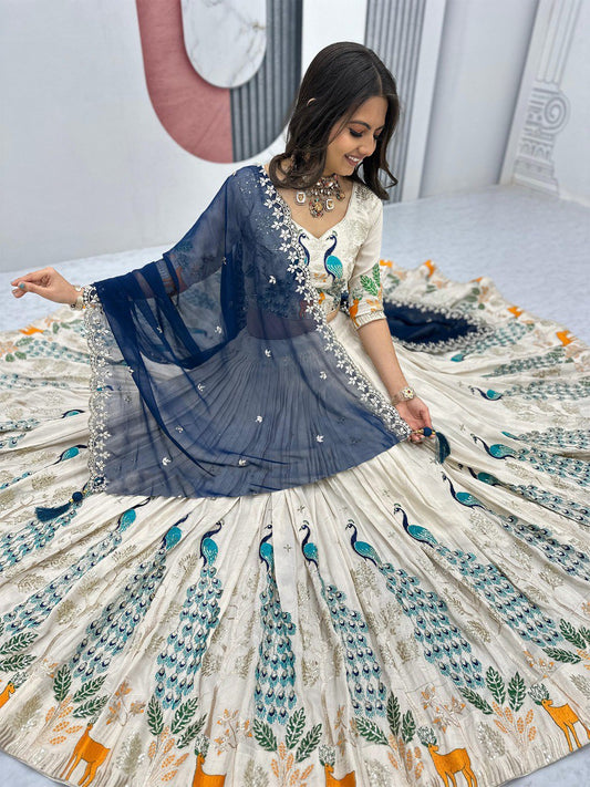 Embellished Semi Stitched Lehenga Choli  (White)