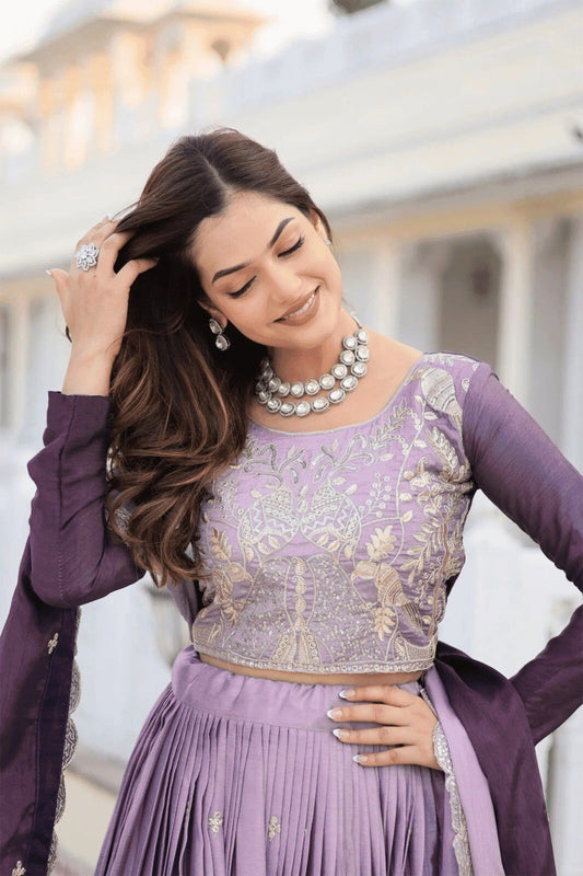 Embellished Semi Stitched Lehenga Choli  (Lavender)