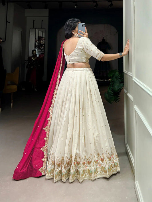 Embellished Semi Stitched Lehenga Choli  (White)