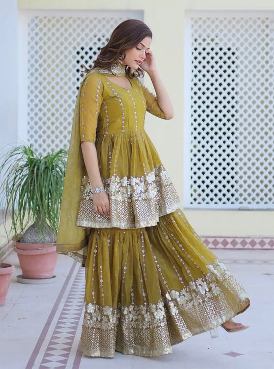 Georgette Kurta Sharara Dupatta Set