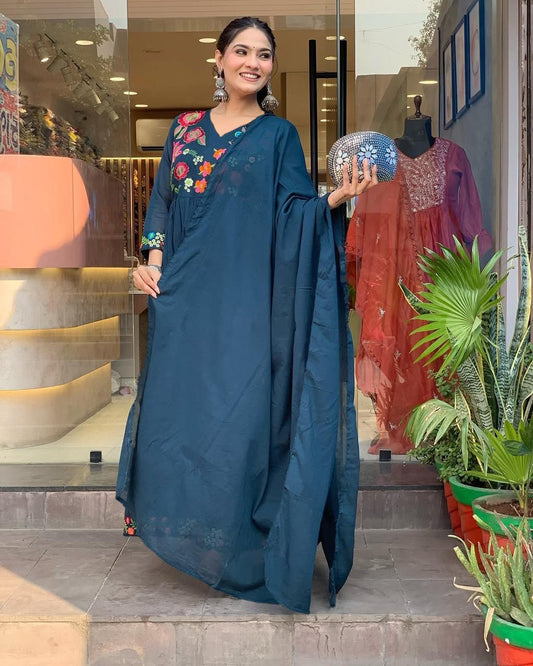 Embroidered Georgette Stitched Anarkali Gown With dupatta