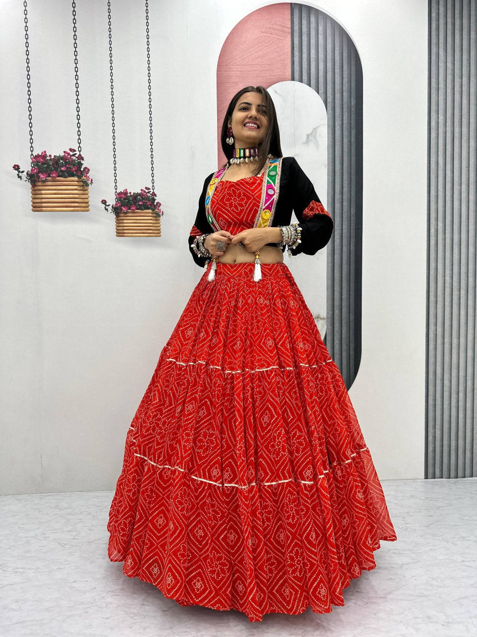 Navratri Special Lehenga Choli with 9 meter Big Flair With *Jacket👗💌🥢💃🏿