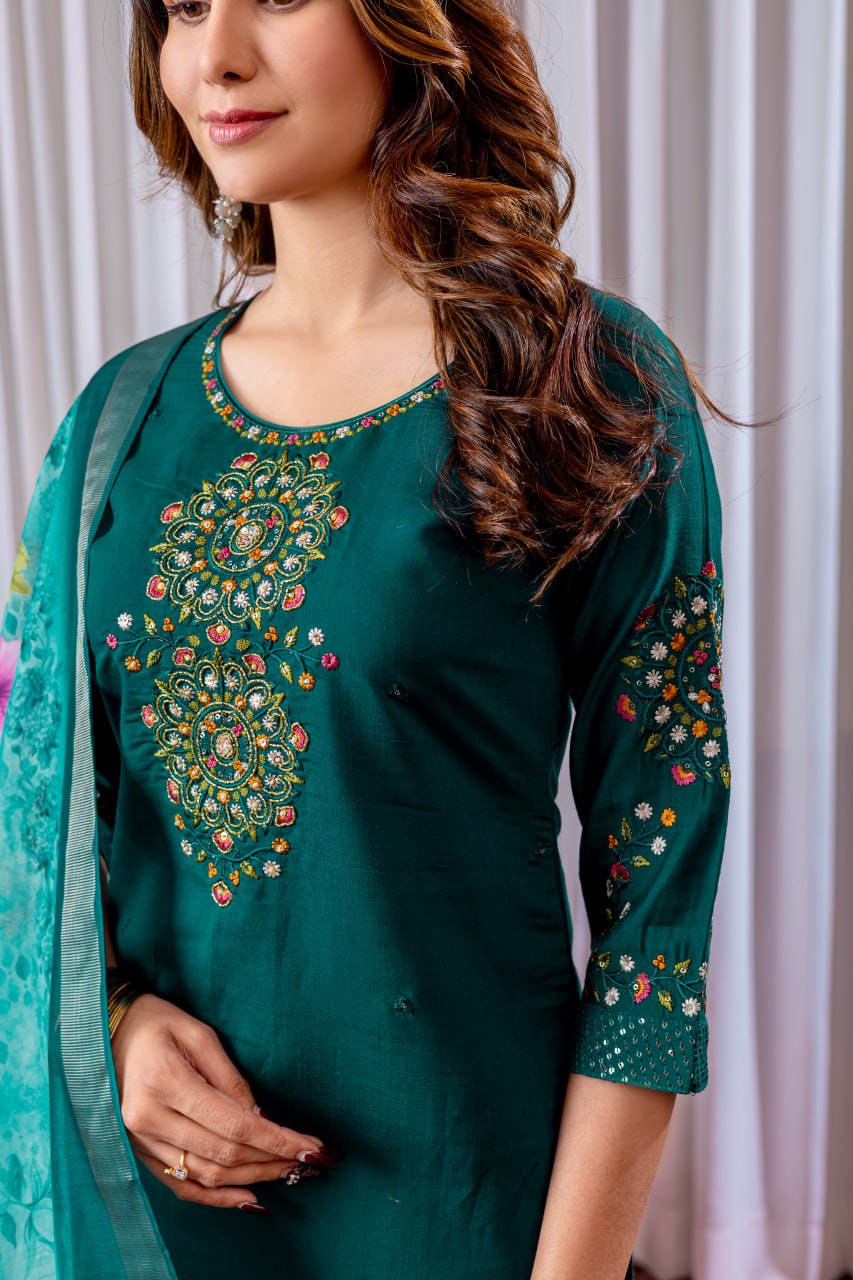 Multi Sequence Embroidery Thread With Hand Work Kurtie